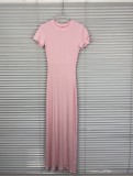 In stock:  new high-quality  N ribbed bodycon dress with short sleeves and back slit