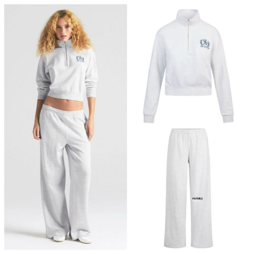 retro American-style pullover sweatshirt and straight-leg pants LIGHTWEIGHT FLEECE
