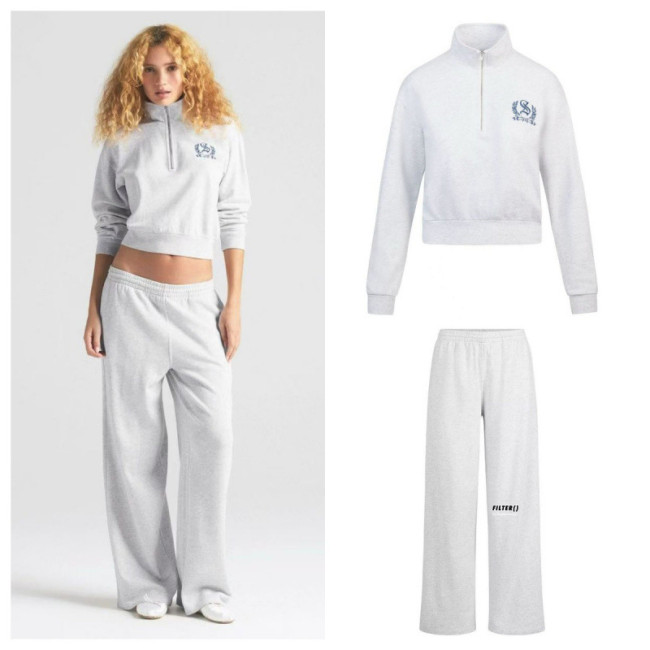 retro American-style pullover sweatshirt and straight-leg pants LIGHTWEIGHT FLEECE