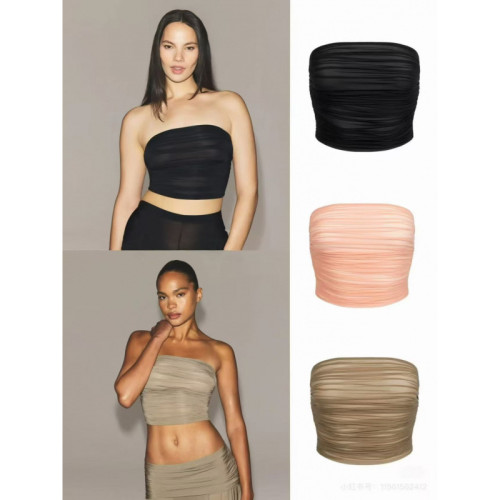 New  MILKY SHEER CROPPED TUBE TOP strapless ruched stretch top tank top