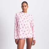New Christmas Bow Pattern Loungewear Casual Round Neck Loose Long Sleeve Pajama Set