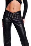 In stock Iamgia European and American hot girl street biker style metallic V-shaped low-waist slim-fit faux leather straight pants