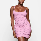 rhinestone letter logo tight-fitting bodycon slip dress sexy lace dress
