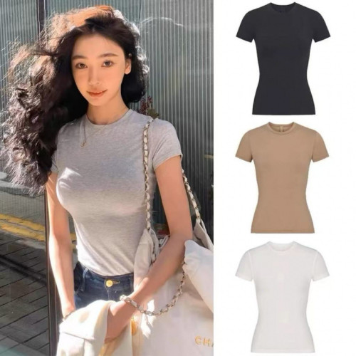 basic style round neck short-sleeve stretchy tight-fitting T-shirt for women, same style as Yimengling and