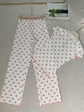 top, -style straight-leg pants, slim-fit sexy short-sleeve T-shirt, heart-printed set
