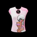 x FAFI Millennium Girl Y2K Colorful Soft Stretchy Cotton Slim-Fit Top in Pink, Slimming and Short