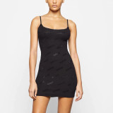 rhinestone letter logo tight-fitting bodycon slip dress sexy lace dress