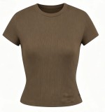 top T-shirt short sleeve stretch slim fit Kylie style ribbed pure cotton crew neck base shirt
