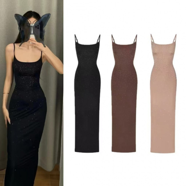 sexy backless rhinestone dress with a zippered hem that can be slit, waist-cinching, bodycon, and strapless