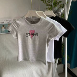 IM style letter and heart print short-sleeve T-shirt for women, new slim-fit round-neck cropped top for spring and summer