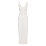 SOFT LOUNGE Lace Floral Stretch Dress Ribbed Backless Strap Long Dress