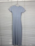 In stock:  new high-quality  N ribbed bodycon dress with short sleeves and back slit