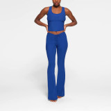 -style drawstring ruched haze blue casual pants for women, slimming and slightly flared women's casual pants