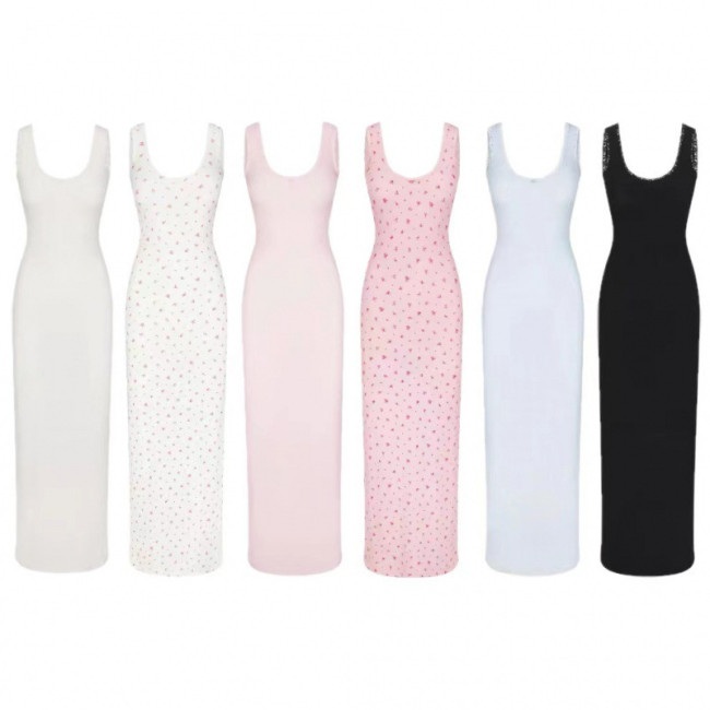 SOFT LOUNGE Lace Floral Stretch Dress Ribbed Backless Strap Long Dress