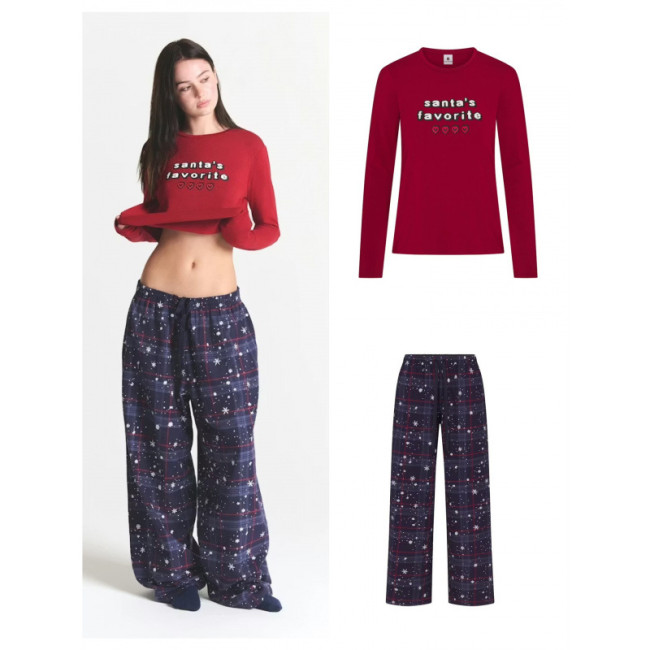 Christmas limited edition pajama set, long-sleeved long pants loungewear set with snowflake pattern casual pants