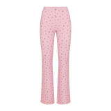 stretch ribbed knit high-waisted pants with square neckline and lace trim