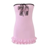 New women's clothing: drawstring strapless sleeveless top with ruffled edges, fashionable mini dress