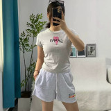 IM style letter and heart print short-sleeve T-shirt for women, new slim-fit round-neck cropped top for spring and summer