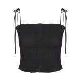Summer New Hot Girl Square Neck Puff Sleeve Slim Fit Camisole Top Casual Versatile Short Skirt Set