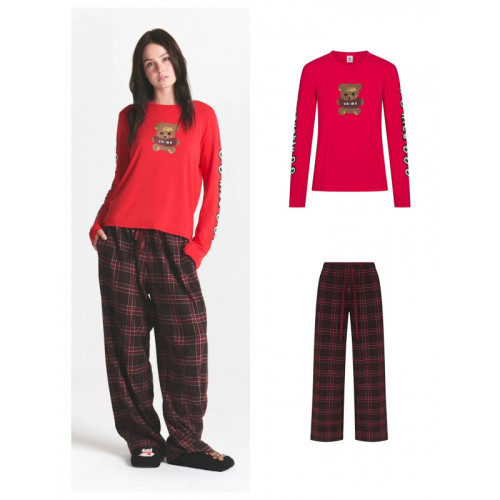 Christmas limited edition pajama set, long-sleeved and long-pants loungewear set, drawstring straight-leg casual pants