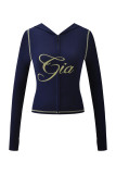 Slim-fit hooded zip-up short jacket and shorts set with letter print and contrast stitching