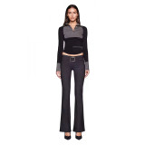 European and American style spicy girl patchwork collared long-sleeve color-block shirt with square buttons and straight-leg flared casual jeans