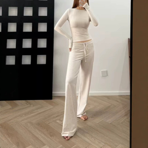 High-quality   COTTON JERSEY soft cotton loose straight drawstring pants