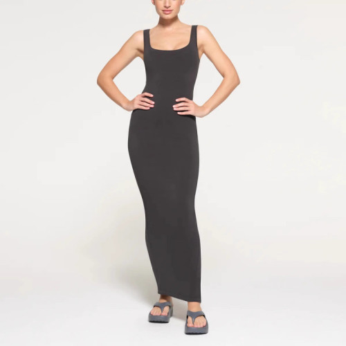 NEW VINTAGE Long New Vintage Slit U-Neck Tank Dress