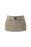 Spicy girl style letter-studded rivet camisole top with low-waist belt and versatile ultra-short skirt two-piece set