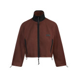 25 Fall/Winter New Top, Stand Collar, Loose Fit, Drawstring Zipper Short Sweatshirt, Fashionable Hot Girl Sporty Style