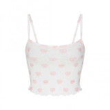 Valentine's Day limited edition heart logo hollow-out cotton short-sleeve shorts set dress suspender pants