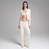 -style European and American sexy LOGO POINTELLE Valentine's Day floral hollow-out cotton set