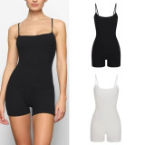 -style SOFT LOUNGE SCOOP ONESIE suspender jumpsuit with three-quarter length pants
