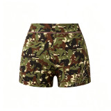 Slim-fit hooded zip-up short jacket and shorts set with letter print and contrast stitching