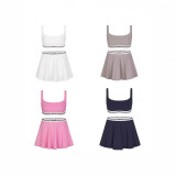 -style casual sporty letter logo bra, camisole, mini irt, tennis irt set