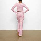stretch ribbed knit high-waisted pants with square neckline and lace trim