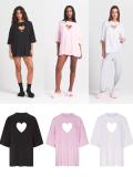 Valentine's Day limited edition pink heart cutout short-sleeve T-shirt and long pants jumpsuit