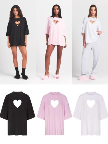 Valentine's Day limited edition pink heart cutout short-sleeve T-shirt and long pants jumpsuit