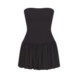 New Summer Style Spicy Girl Puffy Short Skirt for Women, Solid Color Simple Strapless Slim Fit Bud Short Pleated Dress