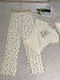 top, -style straight-leg pants, slim-fit sexy short-sleeve T-shirt, heart-printed set