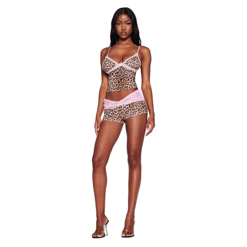 Summer new women's leopard print color-blocking sexy camisole slim-fit lace patchwork short top