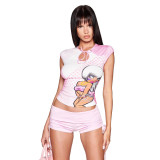 x FAFI Millennium Girl Y2K Colorful Soft Stretchy Cotton Slim-Fit Top in Pink, Slimming and Short
