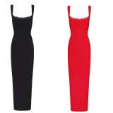 [New Hot Item] 's new layered lace wide-brimmed tank top long dress, faux two-piece - no returns or exchanges