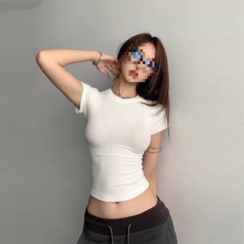Niche brand Jinjie now offers the * ribbed short-sleeve -style cotton rib shapewear top sports T-shirt