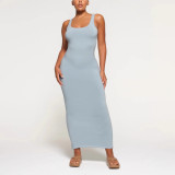NEW VINTAGE Long New Vintage Slit U-Neck Tank Dress