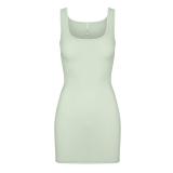 *s*k*  bodycon pink ribbed slip dress sleeveless U-neck tank dress mint green