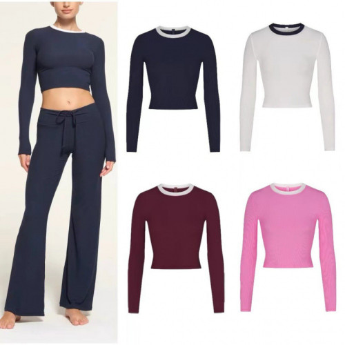 SOFT LOUNGE crop top modal ribbed long-sleeve T-shirt short top base layer