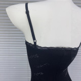 S·kims  rhinestone letter logo tight-fitting bodycon strap dress sexy lace dress