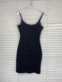 S·kims  rhinestone letter logo tight-fitting bodycon strap dress sexy lace dress