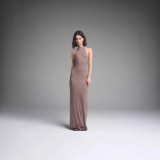 -style CLOUD HALTER LONG DRESS sexy halter neck sleeveless backless dress